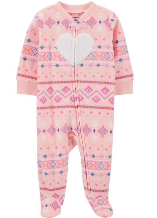 Carter's - Macacão de Fleece - Rosa com Estampa Étnica e Bordado de Coração