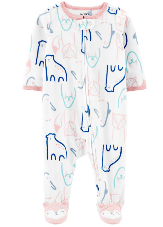 Carter's - Macacão de Fleece - Branco com Estampa de Ursinhos Rosa