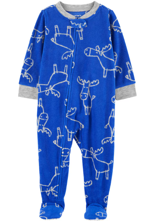 Carter's - Macacão de Fleece - Azul com Estampa de Alces Cinza