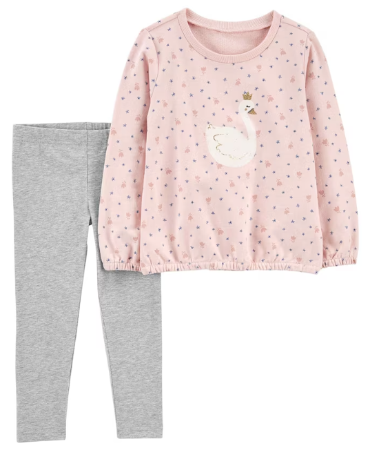 Carter's - Conjunto 2 Peças com Calça e Blusa Manga Longa Rosa Estampada