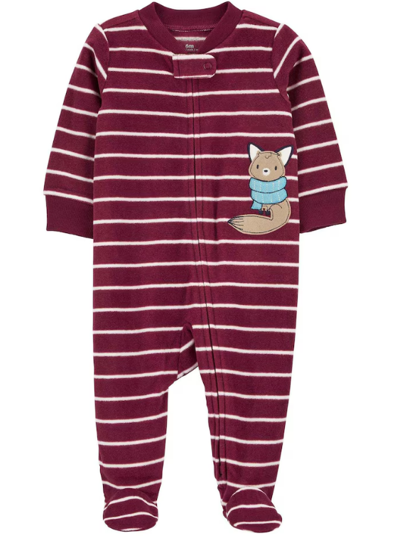 Carter's - Macacão de Fleece - Listrado Vermelho com Bordado de Raposa
