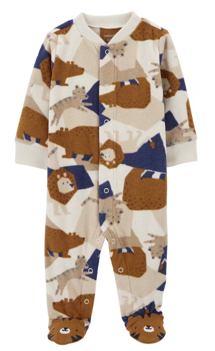 Carter's - Macacão de Fleece - Marrom com Estampa de Ursos e Leões