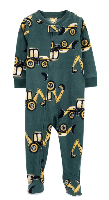 Carter's - Macacão de  Fleece - Verde com Estampa de Escavadeira