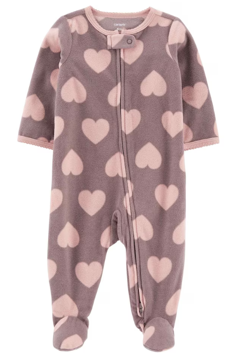 Carter's - Macacão de Fleece - Marrom com Estampa de Coração Rosa