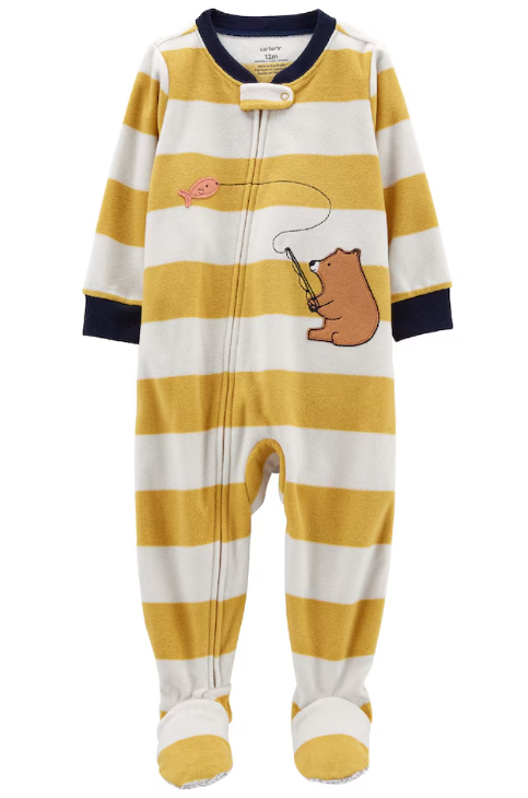 Carter's - Macacão de Fleece - Listrado Amarelo com Bordado de Urso