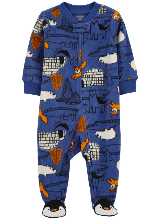 Carter's - Macacão de Fleece - Azul com Estampa de Bichinhos e Iglus