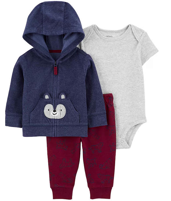 Carter's - Conjunto 3 Peças com Body, Calça e Blusa com Zíper -Lobinho