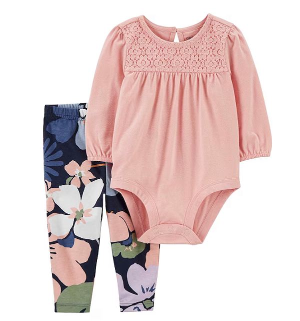 Carter's - Conjunto 2 Peças com Calça e Body Rosa com Renda