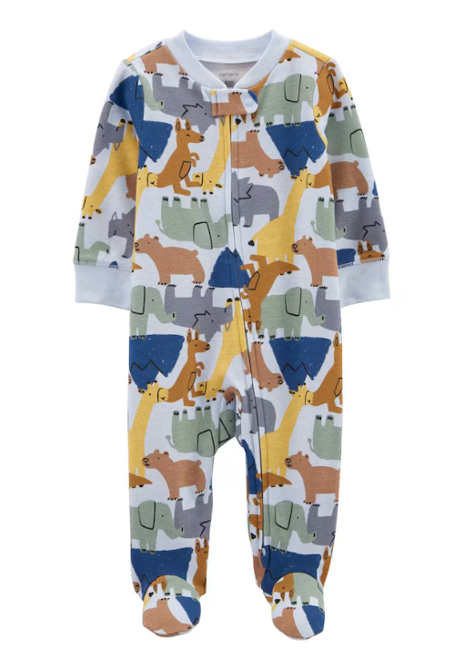 Carter's - Macacão de Algodão - Cinza com Estampa de Bichos Coloridos