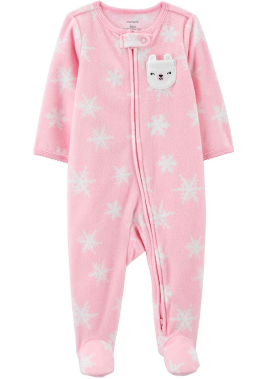 Carter's - Macacão de Fleece - Rosa com Estampa Branca e Bolso de Lhama