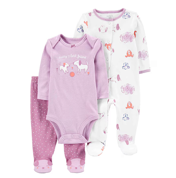 Carter's - Kit 3 Peças com Calça, Body e Macacão - Cachorrinho Lilás