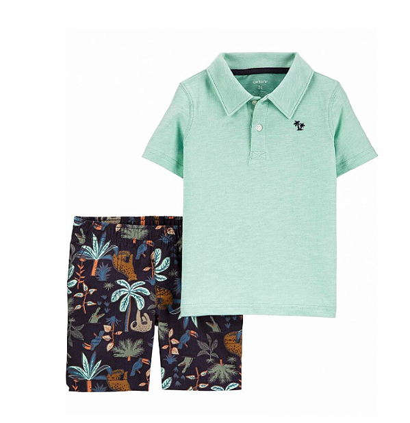 Carter's - Conjunto 2 Peças com Bermuda e Camiseta Polo Verde