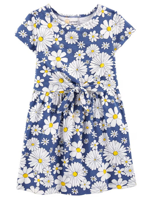 Carter's - Vestido Manga Curta - Azul com Estampa Floral e Amarração