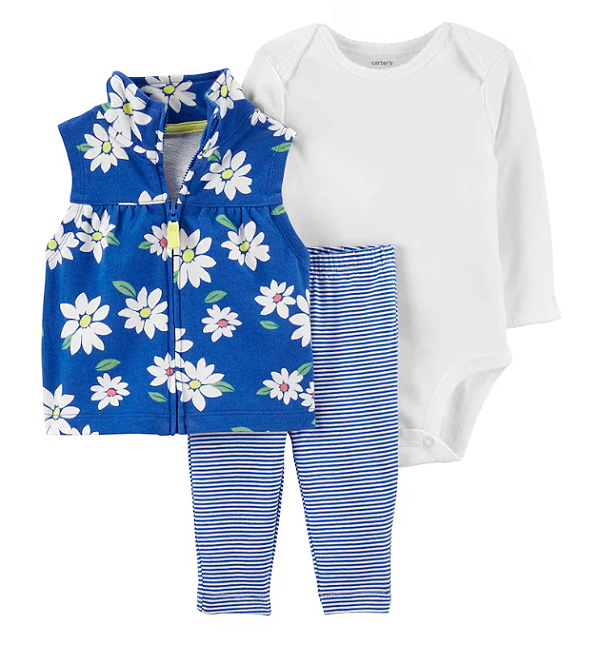 Carter's - Conjunto 3 Peças com Body, Calça e Colete - Azul Floral