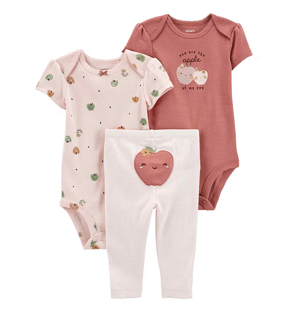 Carter's - Kit 3 Peças com Calça e 2 Bodys - Maçã Rosa