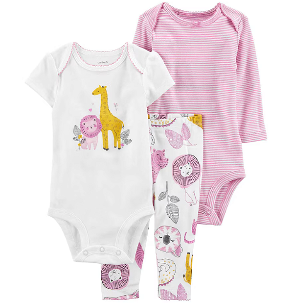 Carter's - Kit 3 Peças com Calça e 2 Bodys - Bichinhos Rosa/Lílas