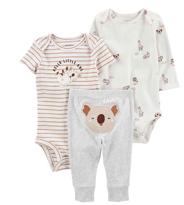 Carter's - Kit 3 Peças com Calça e 2 Bodys - Coala Off White