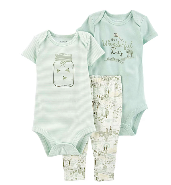 Carter's - Kit 3 Peças com Calça e 2 Bodys - Floresta Verde Claro