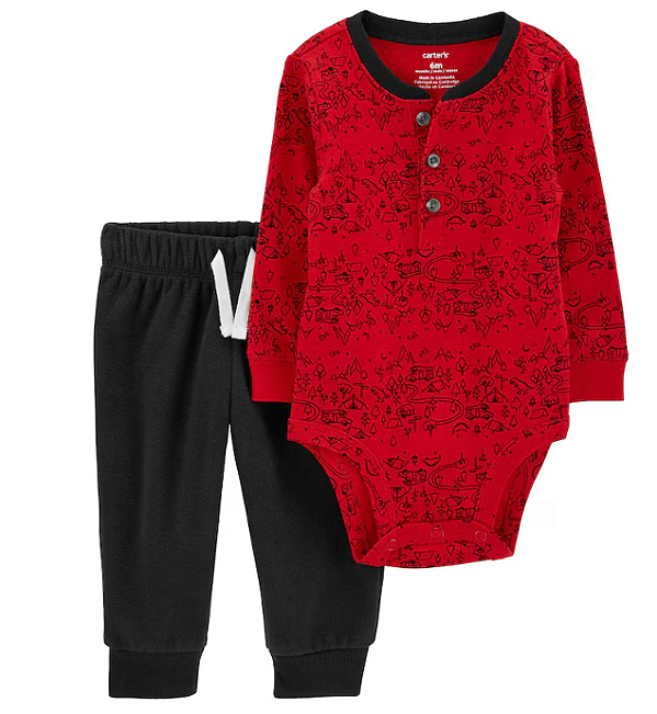 Carter's - Conjunto 2 Peças com Calça e Body ML - Vermelho Estampado
