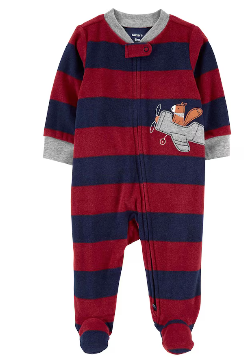 Carter's - Macacão de Fleece - Listrado Vermelho e Azul com Avião