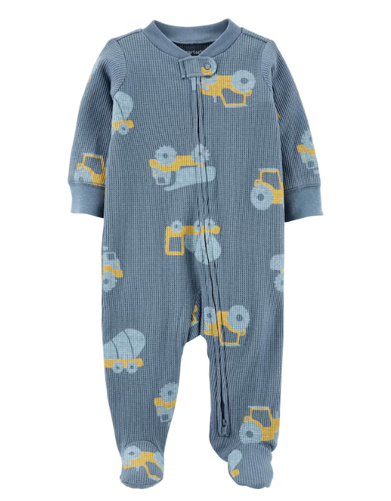 Carter's - Macacão de Algodão Texturizado - Azul com Estampa de Tratores
