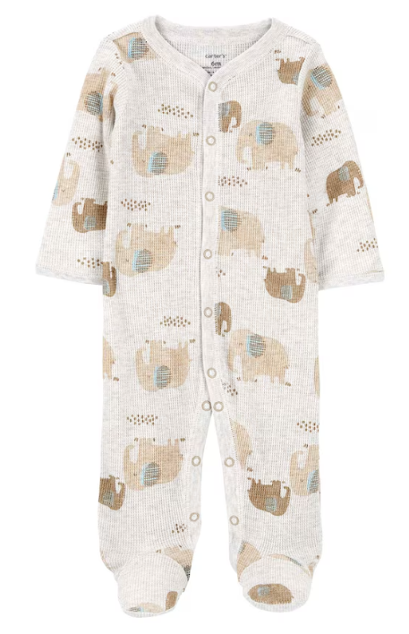Carter's - Macacão de Algodão Texturizado - Off-White com Estampa de Elefante