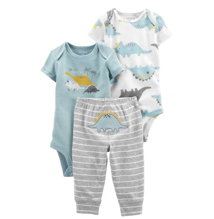 Carter's - Kit 3 Peças com Calça e 2 Bodys - Dinossauro Azul