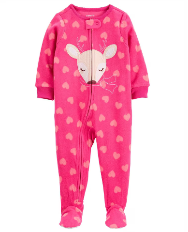 Carter's - Macacão de Fleece - Rosa Escuro com Estampa de Corações