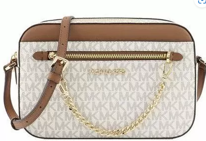 MK - Bolsa Transversal Crossbody Jet Set Média com logo MK Vanilla