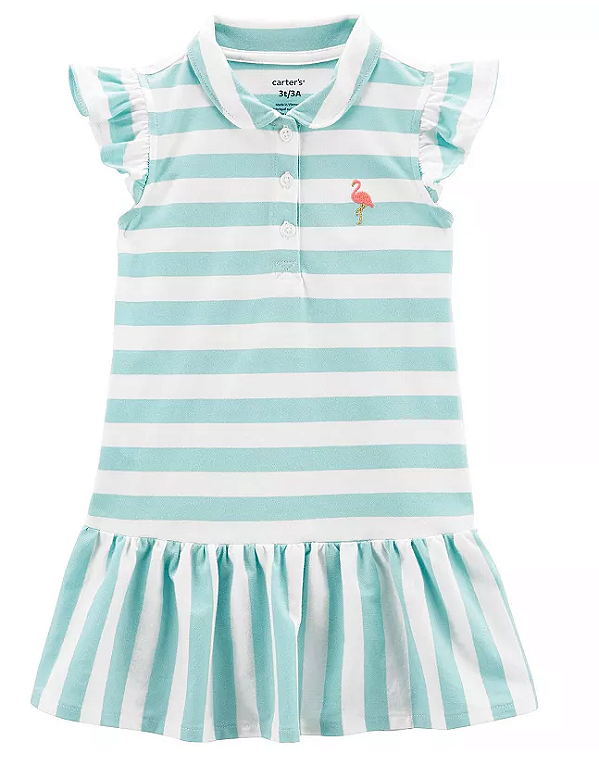 Carter's - Vestido Sem Manga com Babado -  Listrado Azul e Branco