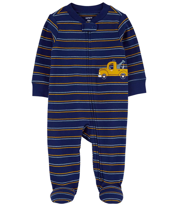 Carter's - Macacão de Algodão - Listrado Azul Marinho com Caminhão