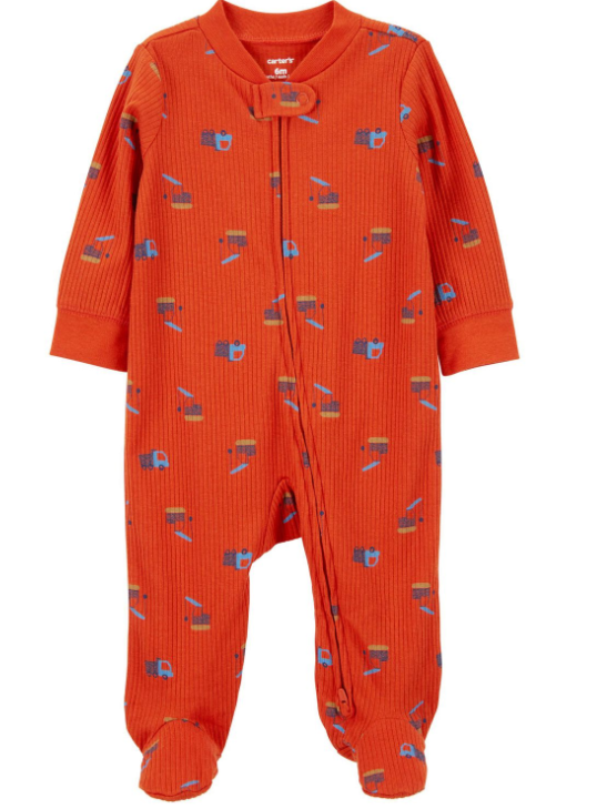 Carter's - Macacão de Algodão Texturizado - Laranja com Estampa de Caminhão