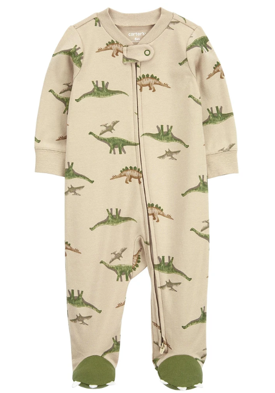 Carter's - Macacão de Algodão - Bege com Estampa de Dinossauros Verde