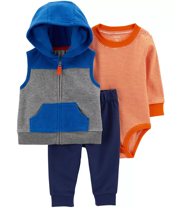 Carter's - Conjunto 3 Peças com Body, Calça e Colete - Laranja e Azul