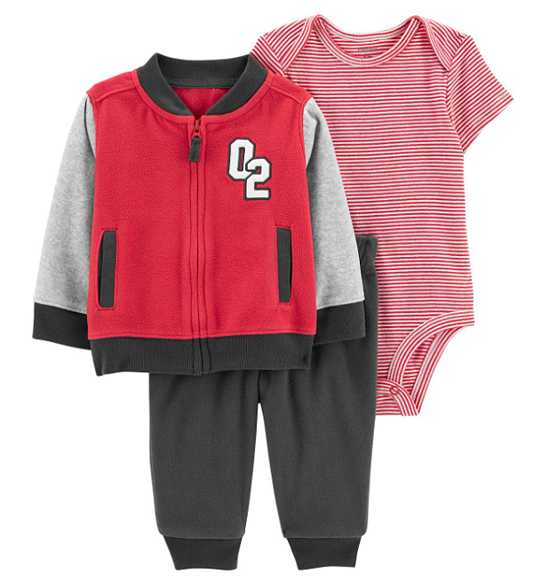 Carter's - Conjunto 3 Peças com Body, Calça e Blusa com Zíper Vermelho