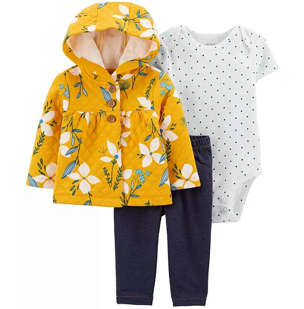 Carter's - Conjunto 3 Peças com Body, Calça e Blusa Floral Amarelo