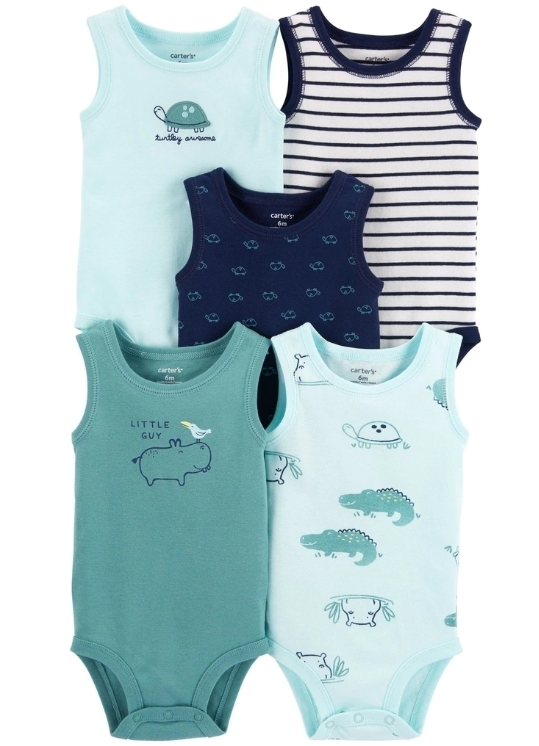 Carter's - Kit Bodys Regata 5 Peças Menino - Verde e Azul com Tartaruga