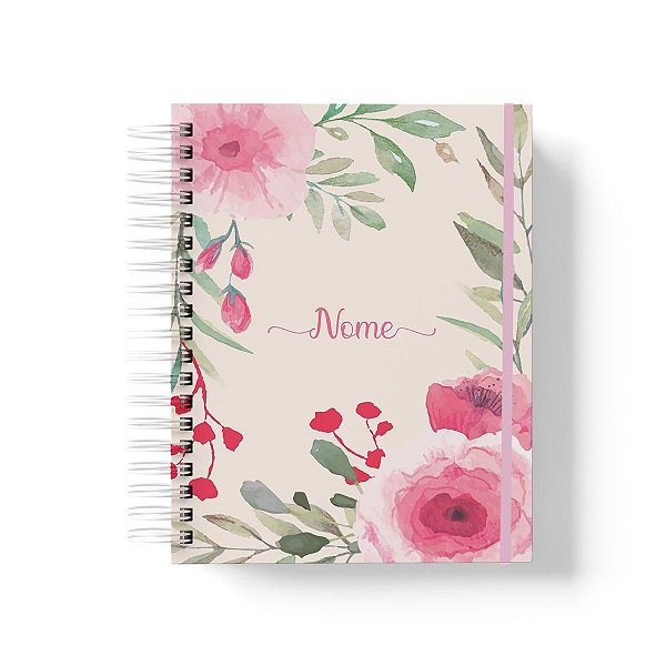 Caderno Personalizado FLORAL (#06) - A5 15x21cm (PEQUENO) - Com Elástico