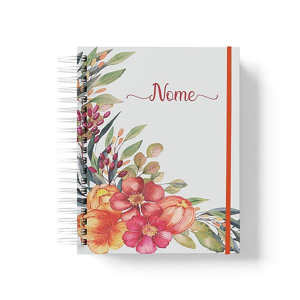 Caderno Personalizado FLORAL (#07) - A5 15x21cm (PEQUENO) - Com Elástico