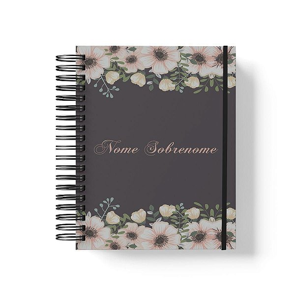 Caderno Personalizado FLORAL (#17) - A5 15x21cm (PEQUENO) - Com Elástico