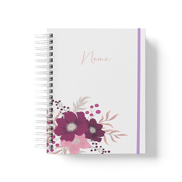 Caderno Personalizado FLORAL (#21) - A5 15x21cm (PEQUENO) - Com Elástico