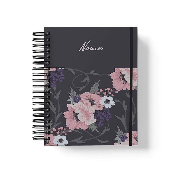 Caderno Personalizado FLORAL (#29) - A5 15x21cm (PEQUENO) - Com Elástico