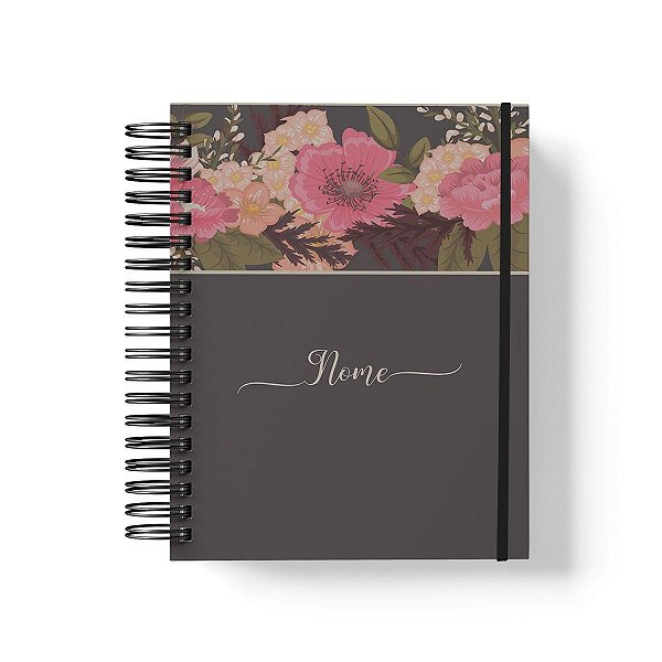 Caderno Personalizado FLORAL (#30) - A5 15x21cm (PEQUENO) - Com Elástico