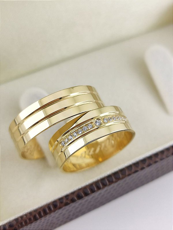 ALIANÇAS EM OURO 18K COM PEDRAS