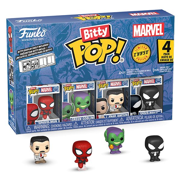 Funko Bitty Pop Marvel Spider Man, Green Goblin J. Jonah Jameson Spider-Man Symbiote Suit