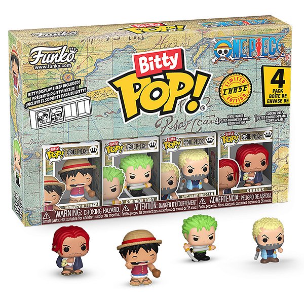 Funko Bitty Pop One Piece Luffy, Roronoa Zoro, Axe-Hand Morgan, Shanks 4 Pack