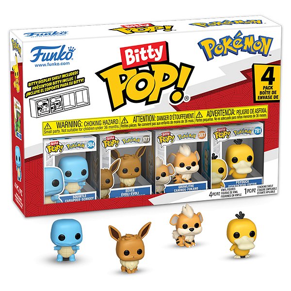 Funko Bitty Pop Pokemon Squirtle, Eevee, Growlithe, Psyduck