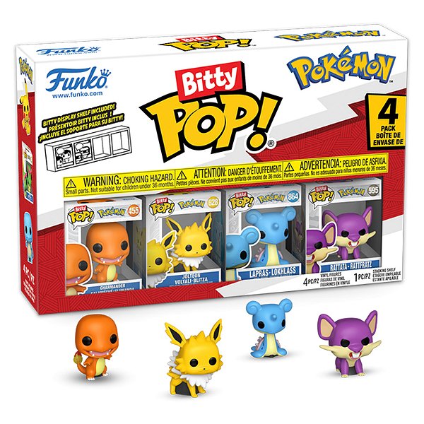 Funko Bitty Pop Pokemon Charmander, Jolteon, Lapras, Lokhlass, Ratata