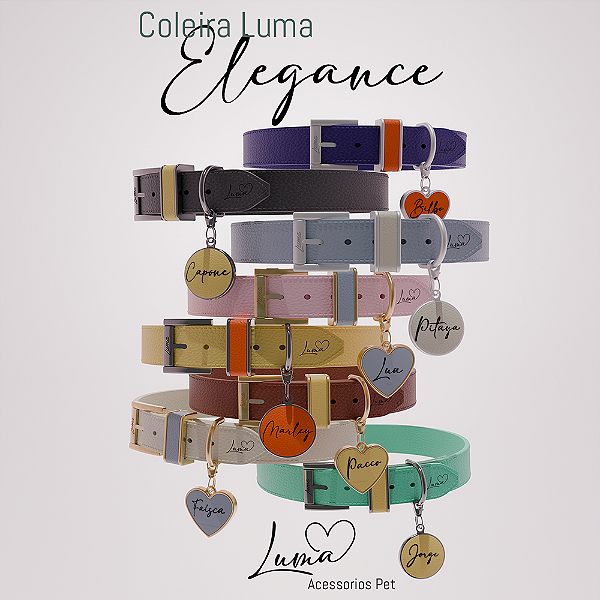 Coleira Luma Elegance em couro legítimo