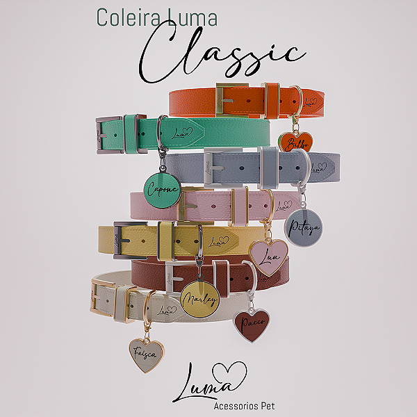 Coleira Luma Classic em couro legítimo